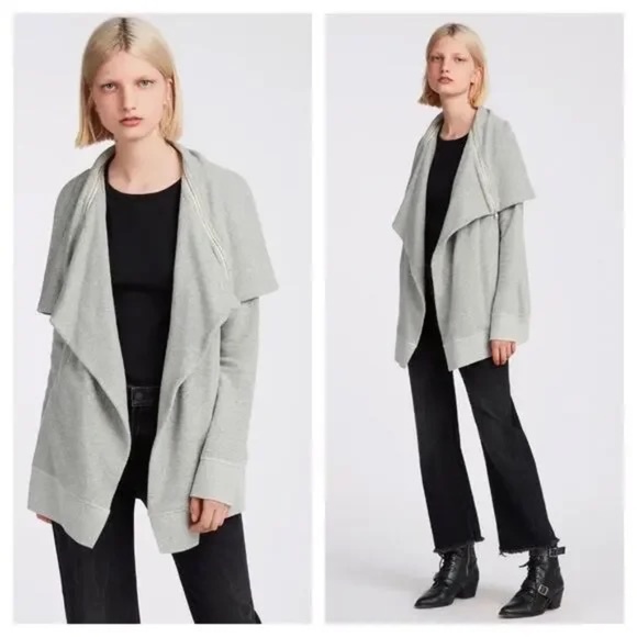 All Saints Mila Dahlia Sweatshirt Grey Zipper Oversized Cardigan Women's Size M - Picture 1 of 12